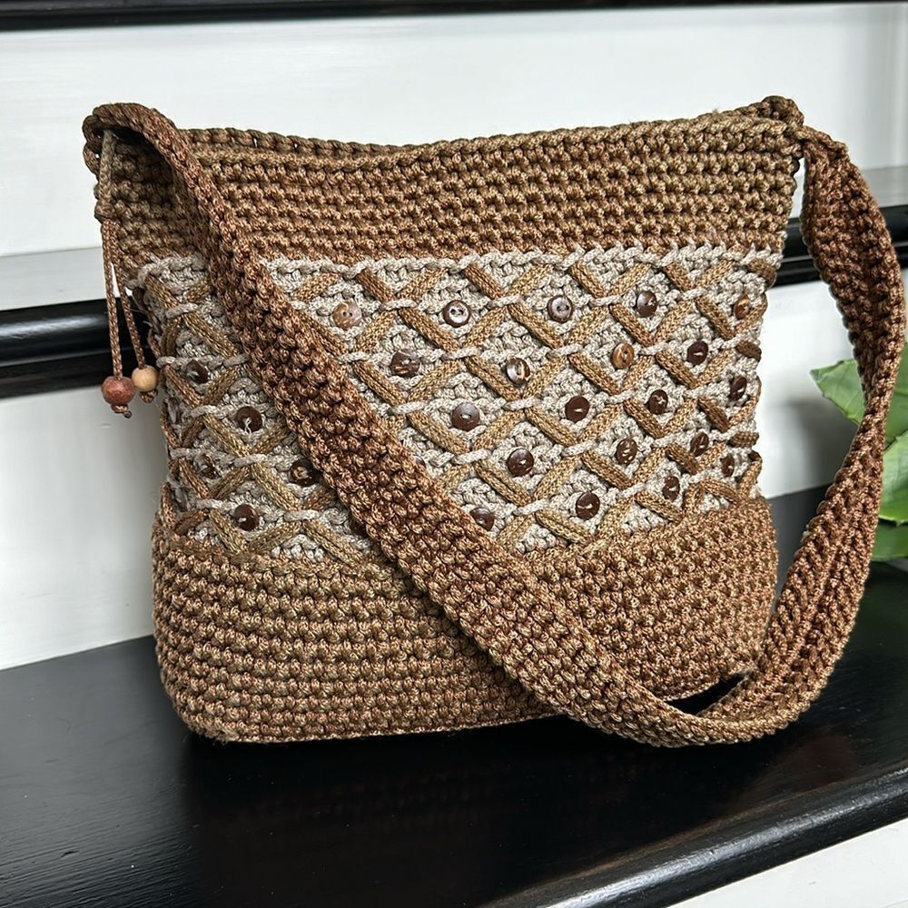 Elegant Brown Crochet Shoulder Bag